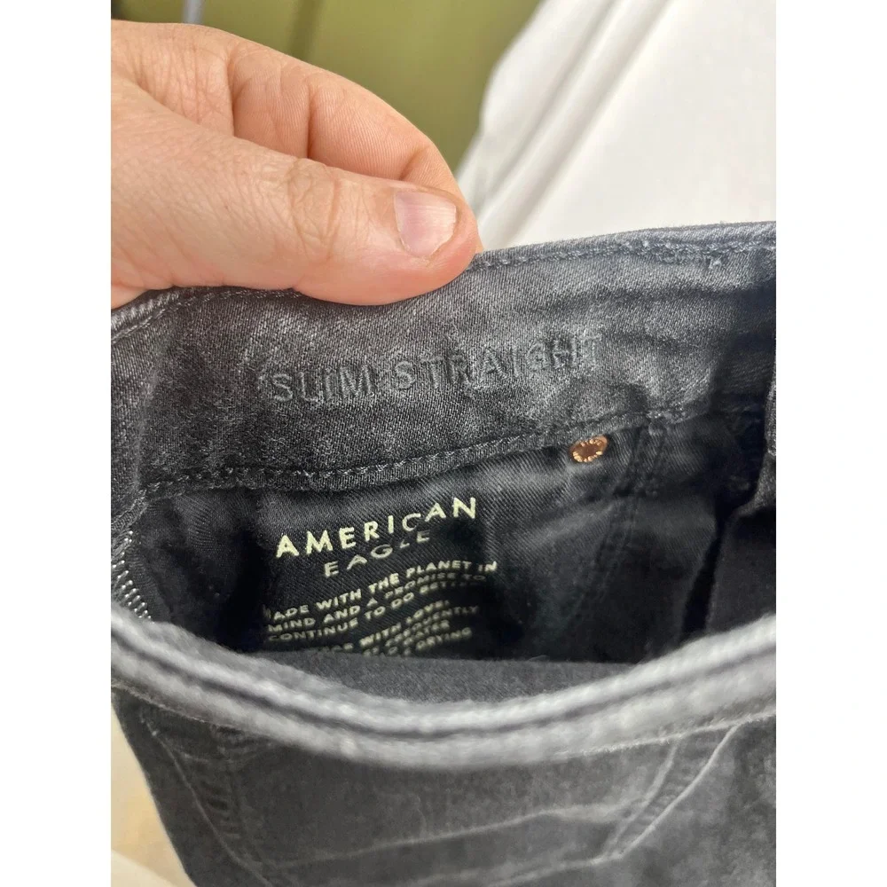 American Eagle Slim Straight Jeans Mens 28x30 Black Denim Airflex+‎ Stretch 3261
